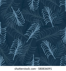 seamless hand drawn palm leaf pattern on blue background