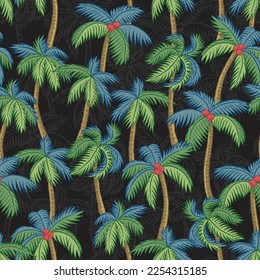 SEAMLESS HAND DRAWN PALM TREES PATTERN SWATCHES