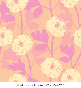 seamless hand drawn pastel buttercup flowers and leaves pattern background , greeting card or fabric