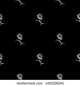 Seamless hand drawn pattern of abstract rose flowers isolated on black background. Vector floral illustration. Cute doodle modern isolated pop art elements. Outline.