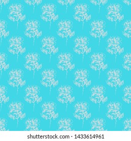 Seamless hand drawn pattern of abstract rose flowers isolated on blue background. Vector floral illustration. Cute doodle modern isolated pop art elements. Outline.