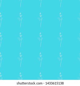 Seamless hand drawn pattern of abstract rose flowers isolated on blue background. Vector floral illustration. Cute doodle modern isolated pop art elements. Outline.
