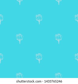 Seamless hand drawn pattern of abstract rose flowers isolated on blue background. Vector floral illustration. Cute doodle modern isolated pop art elements. Outline.