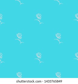 Seamless hand drawn pattern of abstract rose flowers isolated on blue background. Vector floral illustration. Cute doodle modern isolated pop art elements. Outline.