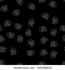 Seamless hand drawn pattern of abstract orchid flowers isolated on black background. Vector floral illustration. Outline floral seamless pattern. Outline.