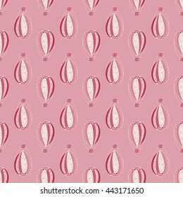 Seamless hand drawn pattern with aerostat elements. Pink shades. Usable for wrapping, textile.