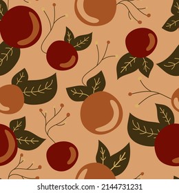 Seamless hand drawn pattern with apples. Summer vector background for paper, cover, fabric, gift wrap, interior decoration.