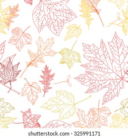 Seamless hand drawn pattern with autumn leaves