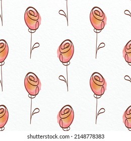 seamless hand drawn pattern background with silmple red roses  , greeting card or fabric