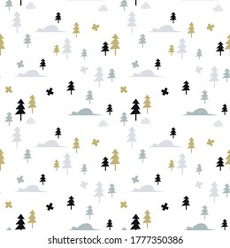 
Seamless hand drawn pattern with bears in the forest. Multicolored modern children's pattern. Trendy modern textures for fabrics, wallpapers, textiles, clothing