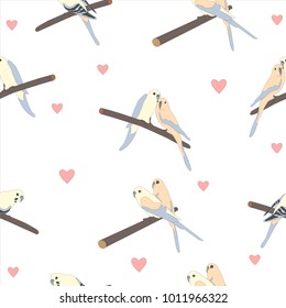 Seamless hand drawn pattern with beautiful couple of birds sitting on a branch.Great for wedding cards, postcards, t-shirts, bridal invitations, brochures, posters, gift wrapping, wall art, wallpapers