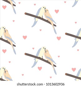 Seamless hand drawn pattern with beautiful couple of birds and hearts. Great for wedding cards, postcards, t-shirts, bridal invitations, brochures, posters, gift wrapping, wall art, wallpapers