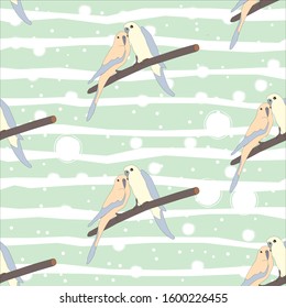 Seamless hand drawn pattern with beautiful couple of birds sitting on a branch.Great for wedding cards, postcards, t-shirts, bridal invitations, brochures, posters, gift wrapping, wall art, wallpapers