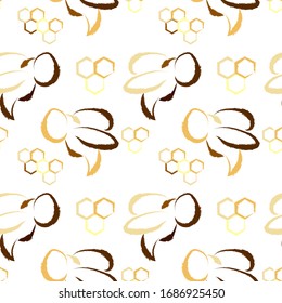 Seamless hand drawn pattern with bee. Modern abstract honey design for cover, paper, fabric, interior decor and other users.