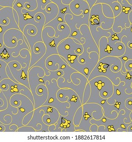 seamless hand drawn pattern of bindweed on a gray background. vector illustration