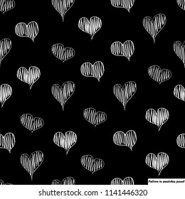 Seamless hand drawn pattern. black background.