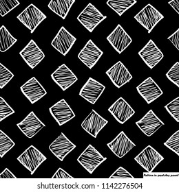 Seamless hand drawn pattern. black background.