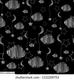 Seamless hand drawn pattern. black background.