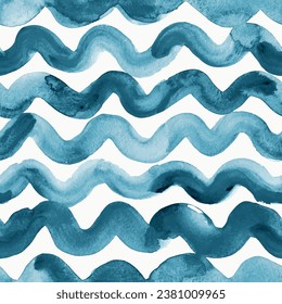 Seamless hand drawn pattern with blue waves