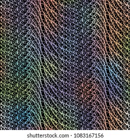 Seamless hand drawn pattern with boho colorful holographic scales, vector illustration