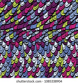 Seamless hand drawn pattern with boho colorful cold toned scales, vector illustration