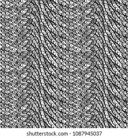 Seamless hand drawn pattern with boho colorful grey scales, vector illustration