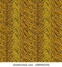 Seamless hand drawn pattern with boho colorful golden scales, vector illustration