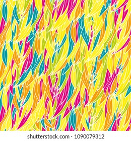 Seamless hand drawn pattern with boho parrot colored feathers, vector illustration