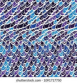 Seamless hand drawn pattern with boho colorful blue scales, vector illustration