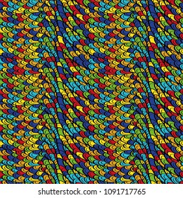 Seamless hand drawn pattern with boho colorful parrot colored scales, vector illustration