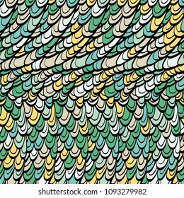 Seamless hand drawn pattern with boho colorful green scales, vector illustration