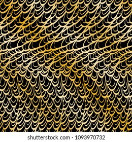 Seamless hand drawn pattern with boho colorful golden scales, vector illustration