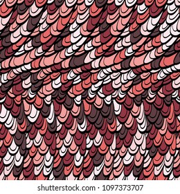 Seamless hand drawn pattern with boho colorful burgundy scales, vector illustration