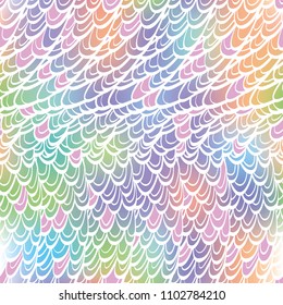 Seamless hand drawn pattern with boho colorful holographic scales, vector illustration