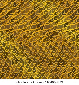 Seamless hand drawn pattern with boho colorful golden scales, vector illustration