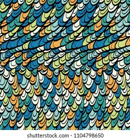 Seamless hand drawn pattern with boho colorful summer colored scales, vector illustration