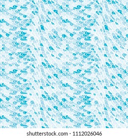 Seamless hand drawn pattern with boho colorful blue scales, vector illustration