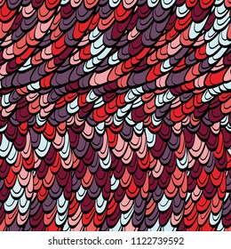 Seamless hand drawn pattern with boho colorful fiery scales, vector illustration