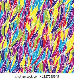 Seamless hand drawn pattern with boho parrot colored feathers, vector illustration