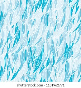 Seamless hand drawn pattern with boho colorful blue feathers, vector illustration