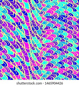 Seamless hand drawn pattern with boho colorful neon scales, vector illustration