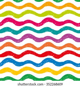 Seamless hand drawn pattern with bright color waves