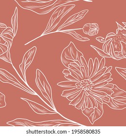 Seamless hand drawn pattern with calendula herb