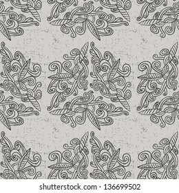 Seamless hand drawn pattern with calligraphic elements. Vector illustration.