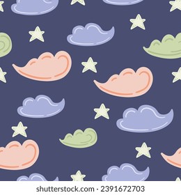 Seamless hand drawn pattern with chinese clouds and stars