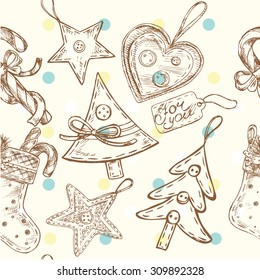 "seamless hand drawn pattern christmas toys" for design