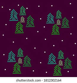 Seamless hand drawn pattern for christmass or new year with pine tree and snow on purple background,template for textile,wallpaper,packaging and wrapping paper,cover design,holiday decoration