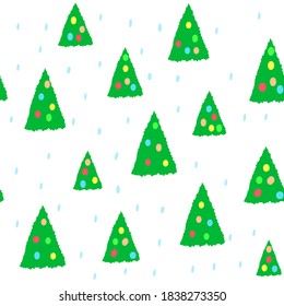Seamless hand drawn pattern for christmass or new year with pine tree and snow on purple background,template for textile,wallpaper,packaging and wrapping paper,cover design,holiday decoration