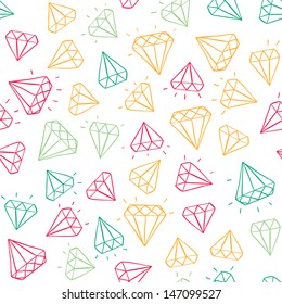 Seamless hand drawn pattern with color diamonds. Vector illustration