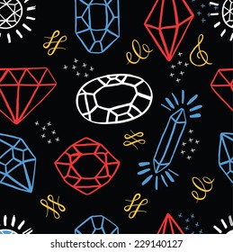 Seamless hand drawn pattern with color diamonds 